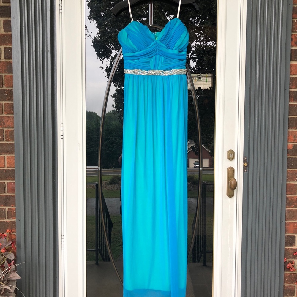 Juniors Blue Green Strapless Jodi Kristopher Floor Length Formal Prom Dress